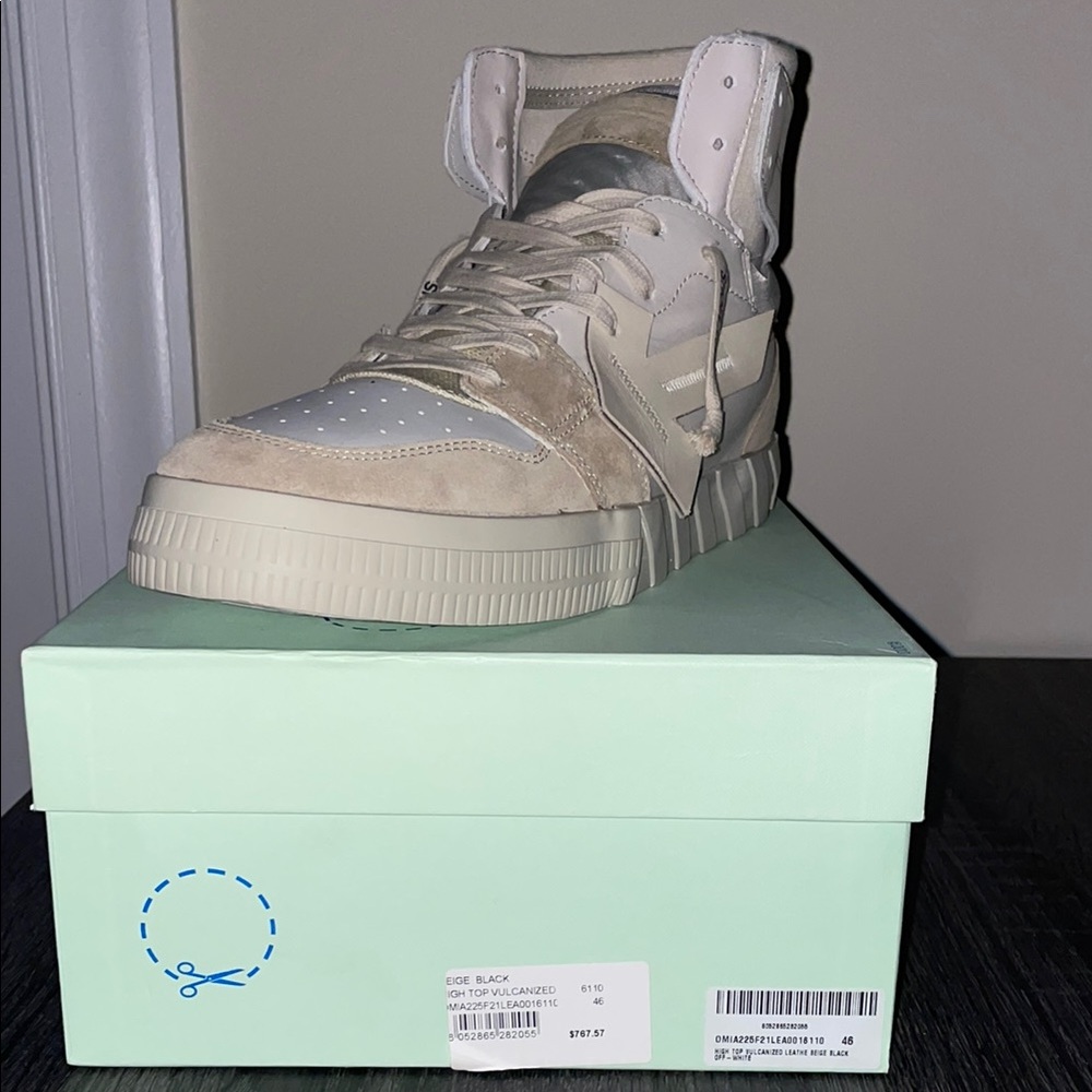 Off-White Beige and Gray Sneakers